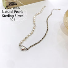 Laden Sie das Bild in den Galerie-Viewer, Natural pearls with 925 for women Sterling Silver Pearl Love Heart Chain Necklace Jewelry For Women  Handmadebynepal   