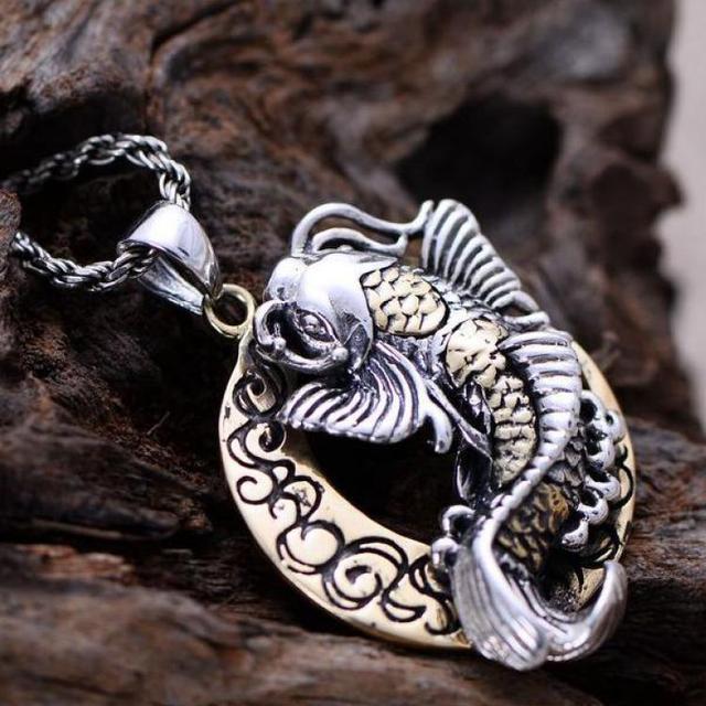 Thai Silver Moon And Cute Fish Pendant For Blessing Brimful Happiness Pure 925 Silver Jewelry Best Gift Talisman Amulet  Handmadebynepal Pendant Only  