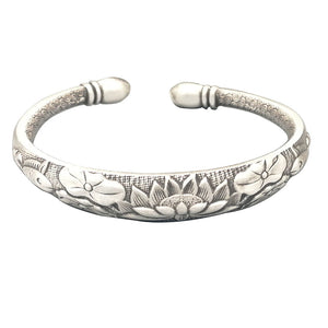 Handmadebynepal Tibetan Six Words Mantra Vintage Silver Bangles for Women Openable Fish Lotus Buddhist Jewelry Pure Silver S990 Retro Bracelet.  Handmadebynepal   