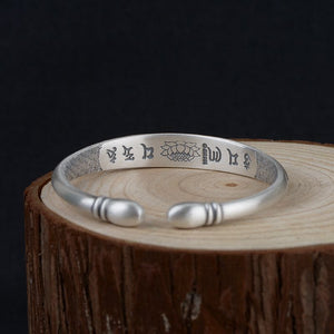 Handmadebynepal Tibetan Six Words Mantra Vintage Silver Bangles for Women Openable Fish Lotus Buddhist Jewelry Pure Silver S990 Retro Bracelet.  Handmadebynepal   