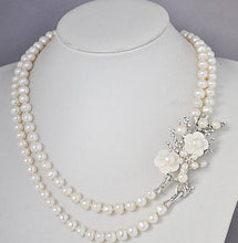 Laden Sie das Bild in den Galerie-Viewer, Unique Pearls jewellery Store Wedding Pearl Necklace 8-9mm White Color 2 rows Genuine Freshwater Pearl Necklace Fine Jewelry  Handmadebynepal   