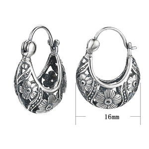 Vintage Flower Hoop Earrings 925 Sterling Silver Earrings Brincos Women Mother Day Gift Fine Jewelry  Handmadebynepal   