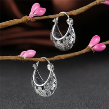 Carica l&#39;immagine nel visualizzatore di Gallery, Vintage Flower Hoop Earrings 925 Sterling Silver Earrings Brincos Women Mother Day Gift Fine Jewelry  Handmadebynepal   