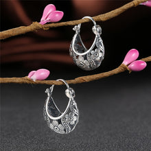 Load image into Gallery viewer, Vintage Flower Hoop Earrings 925 Sterling Silver Earrings Brincos Women Mother Day Gift Fine Jewelry  Handmadebynepal   