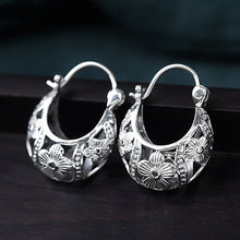 画像をギャラリービューアに読み込む, Vintage Flower Hoop Earrings 925 Sterling Silver Earrings Brincos Women Mother Day Gift Fine Jewelry  Handmadebynepal   