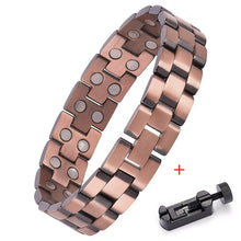 Afbeelding in Gallery-weergave laden, Handmadebynepal Vintage Pure Copper Magnetic Pain Relief Bracelet for Men Therapy Double Row Magnets Link Chain Men Jewelry  geneviere c8 with tool 96235566  