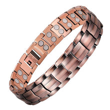 Load image into Gallery viewer, Handmadebynepal Vintage Pure Copper Magnetic Pain Relief Bracelet for Men Therapy Double Row Magnets Link Chain Men Jewelry  geneviere C6 361181  