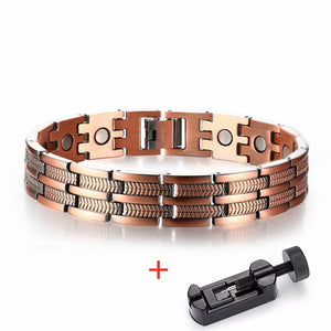 Handmadebynepal Vintage Pure Copper Magnetic Pain Relief Bracelet for Men Therapy Double Row Magnets Link Chain Men Jewelry  geneviere c9 with tool 201673808  