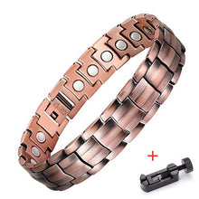 Afbeelding in Gallery-weergave laden, Handmadebynepal Vintage Pure Copper Magnetic Pain Relief Bracelet for Men Therapy Double Row Magnets Link Chain Men Jewelry  geneviere c5 with tool 5740  
