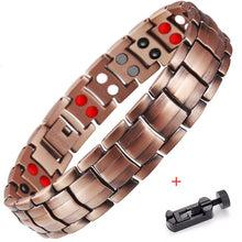 Laden Sie das Bild in den Galerie-Viewer, Handmadebynepal Vintage Pure Copper Magnetic Pain Relief Bracelet for Men Therapy Double Row Magnets Link Chain Men Jewelry  geneviere c3 with tool 35869094  