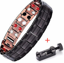 Laden Sie das Bild in den Galerie-Viewer, Handmadebynepal Vintage Pure Copper Magnetic Pain Relief Bracelet for Men Therapy Double Row Magnets Link Chain Men Jewelry  geneviere c2 with tool 6145  