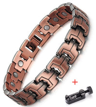 Load image into Gallery viewer, Handmadebynepal Vintage Pure Copper Magnetic Pain Relief Bracelet for Men Therapy Double Row Magnets Link Chain Men Jewelry  geneviere C7 with tool 200003765  