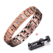 Load image into Gallery viewer, Handmadebynepal Vintage Pure Copper Magnetic Pain Relief Bracelet for Men Therapy Double Row Magnets Link Chain Men Jewelry  geneviere C6 with tool 1433145302  