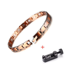 Afbeelding in Gallery-weergave laden, Handmadebynepal Vintage Pure Copper Magnetic Pain Relief Bracelet for Men Therapy Double Row Magnets Link Chain Men Jewelry  geneviere C10 with tool 1879172067  