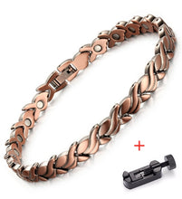 Load image into Gallery viewer, Handmadebynepal Vintage Pure Copper Magnetic Pain Relief Bracelet for Men Therapy Double Row Magnets Link Chain Men Jewelry  geneviere C12 with tool 200003758  