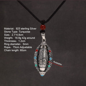 handmadebynepal Vintage S999 Sterling Silver Rotatable Amulet Mantra Pendant Six Characters Scripture Auspicious Cloud Engraved Buddhist Jewelry  Handmadebynepal   